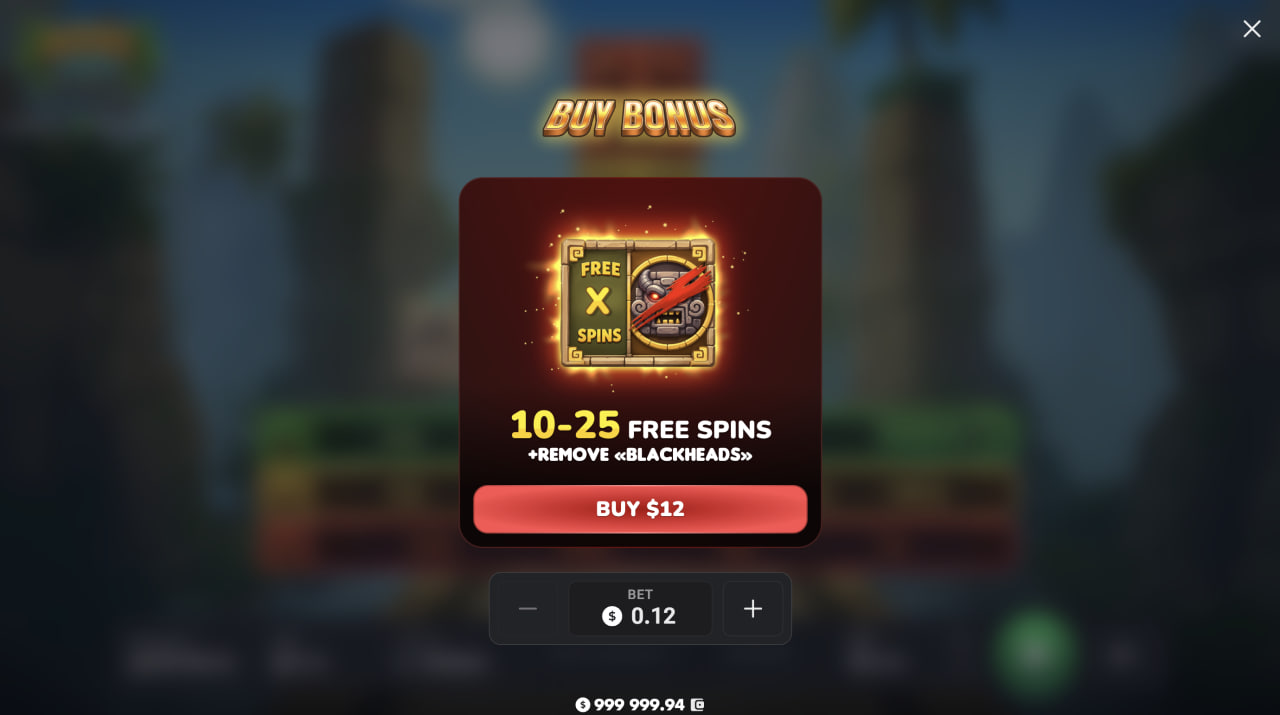 Aztec Totem bonus echt geld oplichting spel, Bonus Buy-venster met 10 tot 25 Free Spins