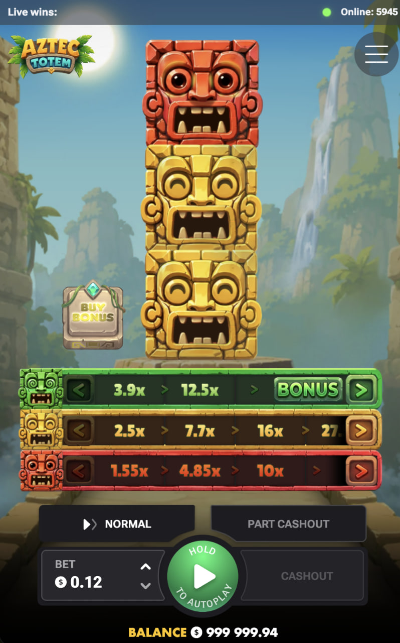 Aztec Totem app gokken registratie promotiecode, staande mobiele weergave met de drie paden